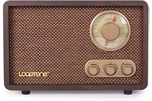 LoopTone FM AM Radio Retro Wood Radio with Bluetooth Play Mp3 and Antenna Built in Speaker for Kitchen Living Room