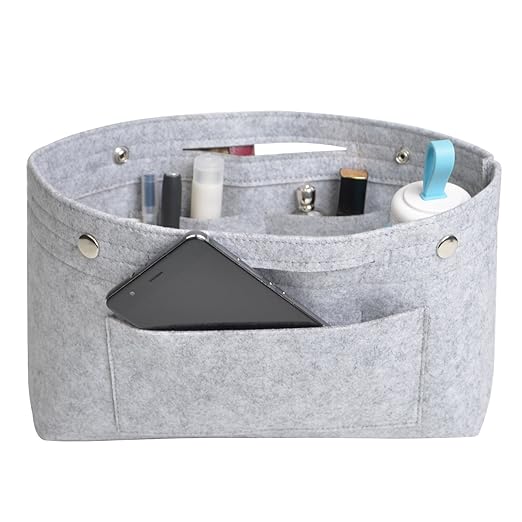 NOTAG Bolso de Organizador de Fieltro, Multifuncionales Bolsillos de Viaje Ordenado Bolsos Insertar Portátil Cosmético Maquillaje Almacenaje (Gris, S)