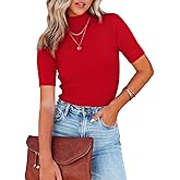 Lacozy Women Casual Short Sleeve Shirt Basic Mock Neck Top Slim Fit Ribbed Knit Pullover Sweater