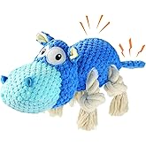 TOOPTATE Hippo Squeaky Dog Toy, Blue, Medium | Cute Plush Design, Rope Legs for Tugging, Helps Keep Dogs Busy, Suitable for Small, Medium, and Large Dogs