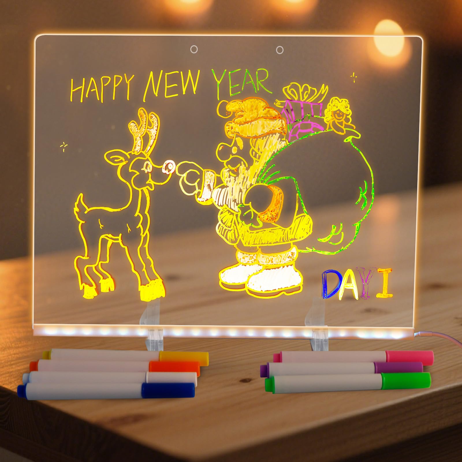 LED Note Board with Colors,Rewritable Acrylic Message Board LED Drawing Board,Light Up Doodle Memo Wordpad Night Light for Desktop,Dry Erase Luminous Acrylic Board Home Office Decor(M,20 * 20cm)