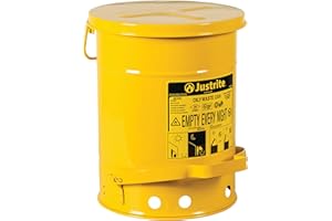 Justrite 09101 6 Gallon, 11.875" OD x 15.875" H Galvanized-Steel Yellow Safety Cans for Oily Waste