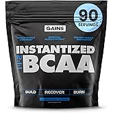 Gains in Bulk BCAA Powder, Pre Workout Plant Based Branch Chain Amino Acids, Gluten Free, Vegan Supplement with Keratin for Endurance & Strength During & Post Workout, Unflavored, 90 Servings