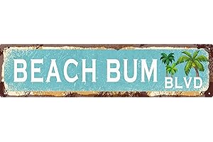 QIXFGUL Vintage Tin Sign Retro Metal Beach Bum Blvd Signs Stylish Wall Art Plaques for Home Decor Bathroom Kitchen House and Gothic Wall Decor or as a Unique Poster 16x4 in