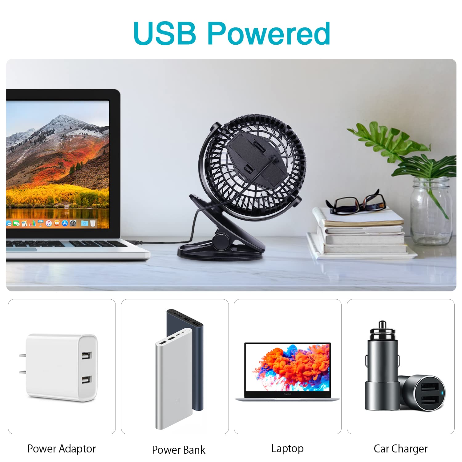 SkyGenius Clip On Camping Fan with LED Lights, 2600 mAh Rechargeable Battery/USB Operated Mini Fan with Hook Portable for Stroller Home Ofiice Outdoors Travel Camping Hiking
