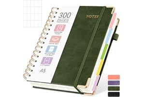 Lined Spiral Journal Notebook, 300 Numbered Pages A5 Size 5 Subject Notebooks College Ruled with Tabs and Removable Dividers,