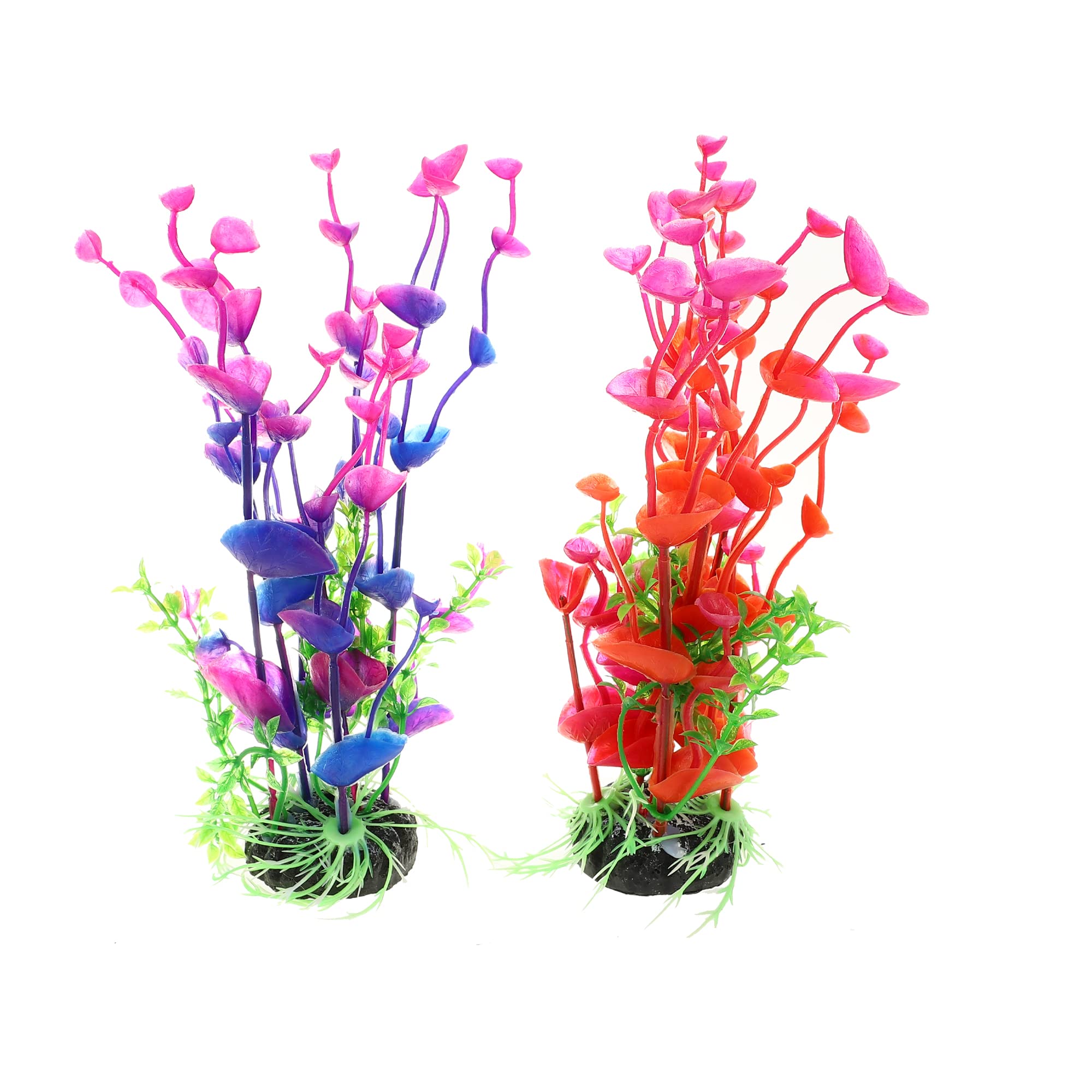 VOCOSTE 2 Pcs Aquarium Plastic Plants, Artificial Aquatic Plant for Fish Tank Plants Decoration, Red, Purple