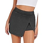 Lianlive Women's Mini Skirt High Waist Casual Split Hem Black Skort Athletic Tennis Bodycon Skirts with Inner Shorts