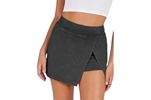 Lianlive Women's Mini Skirt High Waist Casual Split Hem Black Skort Athletic Tennis Bodycon Skirts with Inner Shorts