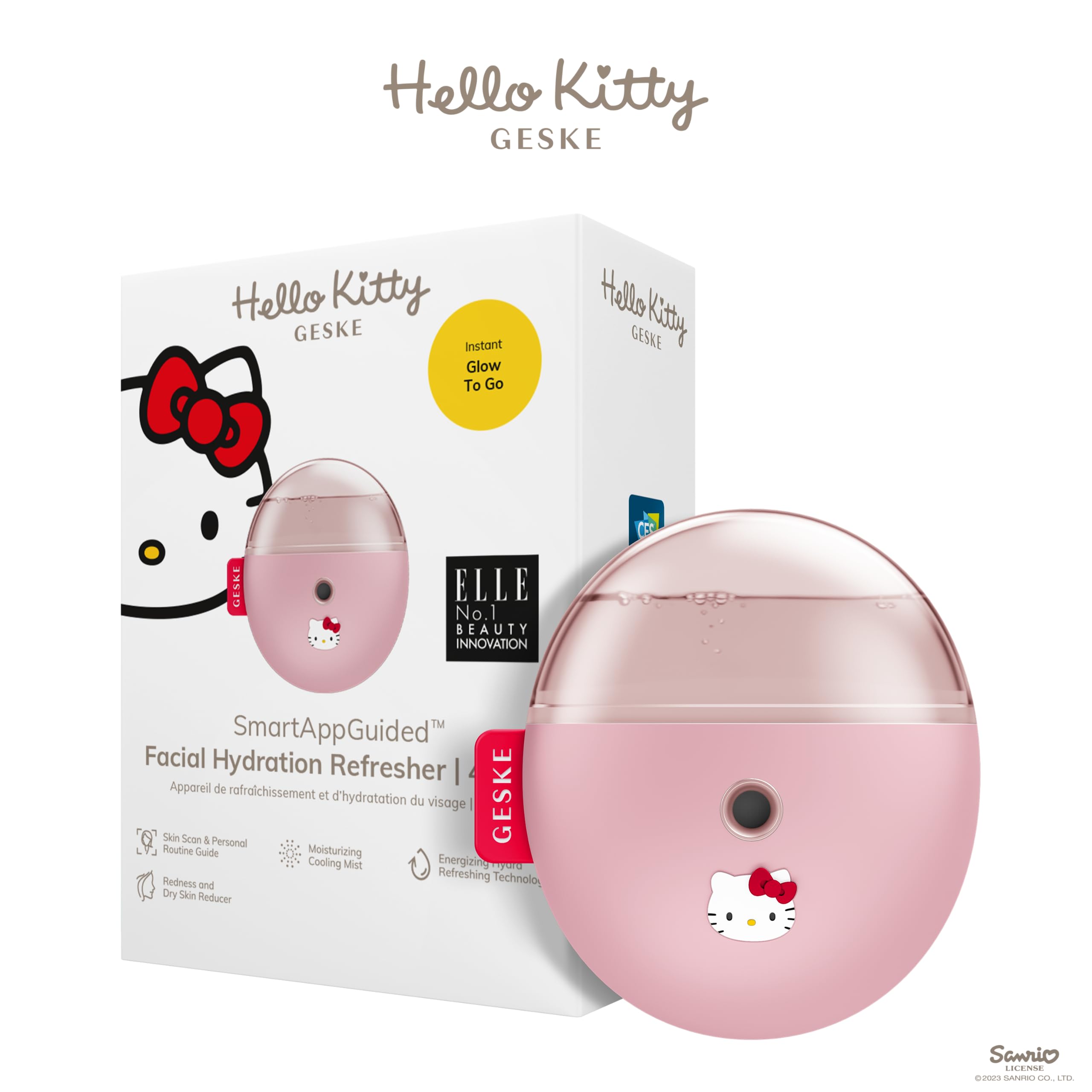 GESKE x Hello Kitty | SmartAppGuided™ Facial Hydration Refresher | 4 in 1 | water atomizer | facial steamer | face mister | Facial Cleansing Device | mister | Skin Cosmetics | natural glow