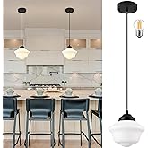 AyshwillDec Black Schoolhouse Light Fixture 8" Milk Glass Pendant Light Schoolhouse Pendant Light Milk Glass Light Fixture Mi