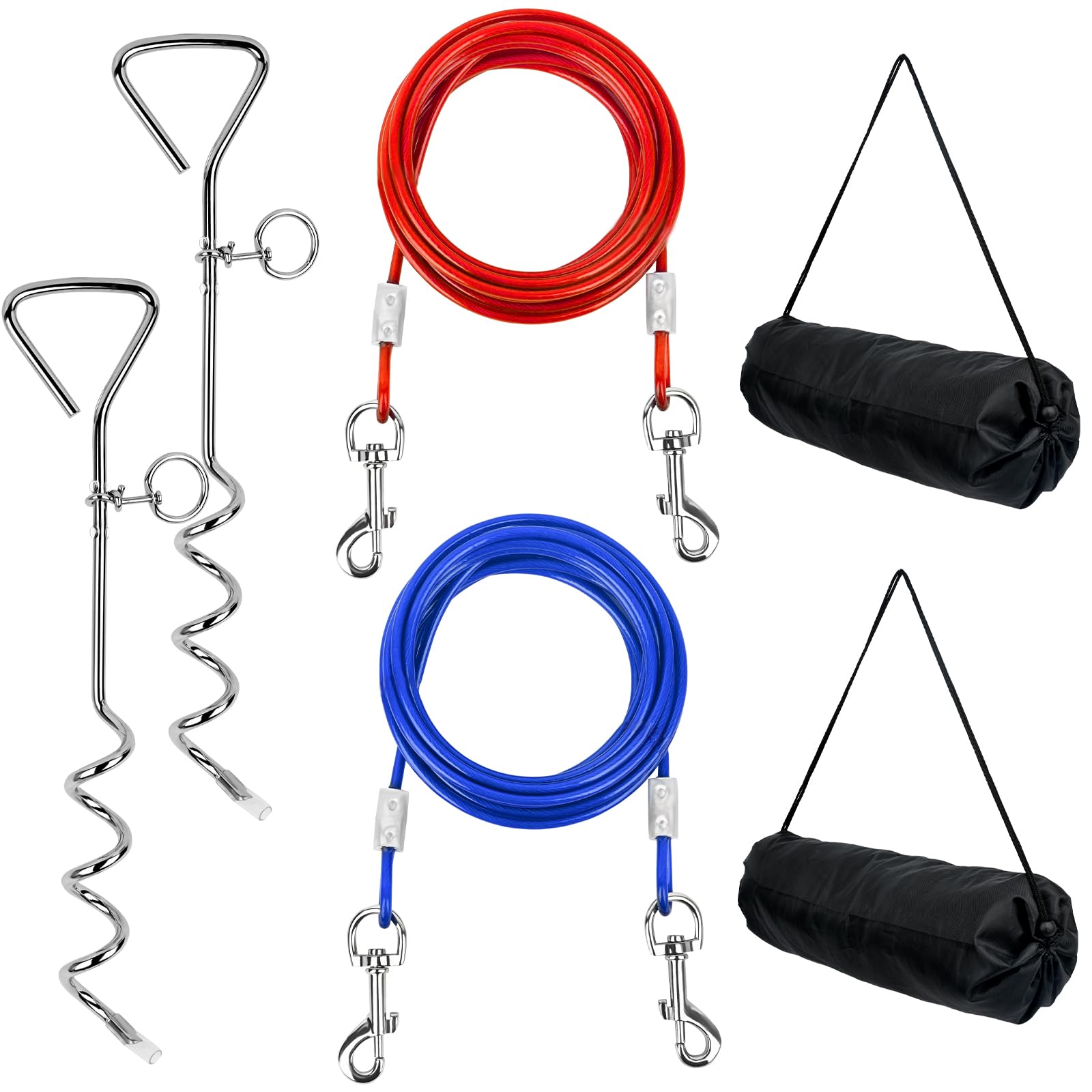 Photo 1 of 2 Sets Heavy Duty Dog Tie Out Cable and Stake - 16 ft Long Leads for Outdoor, Yard, Camping and Beach - 16 in Anti Rust Spiral Stake for Small-Medium Dogs Up to 50 lbs