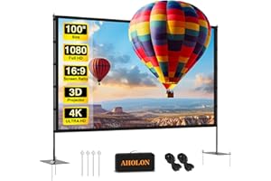 AHOLON Outdoor Projector Screen with Stand - 100 Inch Portable Projector Screen Indoor and Outdoor Projector Screens 16:9 5K HD Wrinkle Free Lightweight Movie Screen with Carry Bag,Enioy Movie Nights