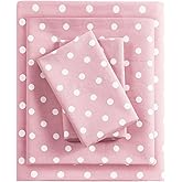 Mi Zone Pink Full Size Sheet Sets Kids Polka Dot Sheets for Girls 100% Cotton Percale Soft Sheet Set, Flat Sheet, Fitted Sheet, Pillowcase, Breathable All Season Bed Set, Fits up to 14" Mattress