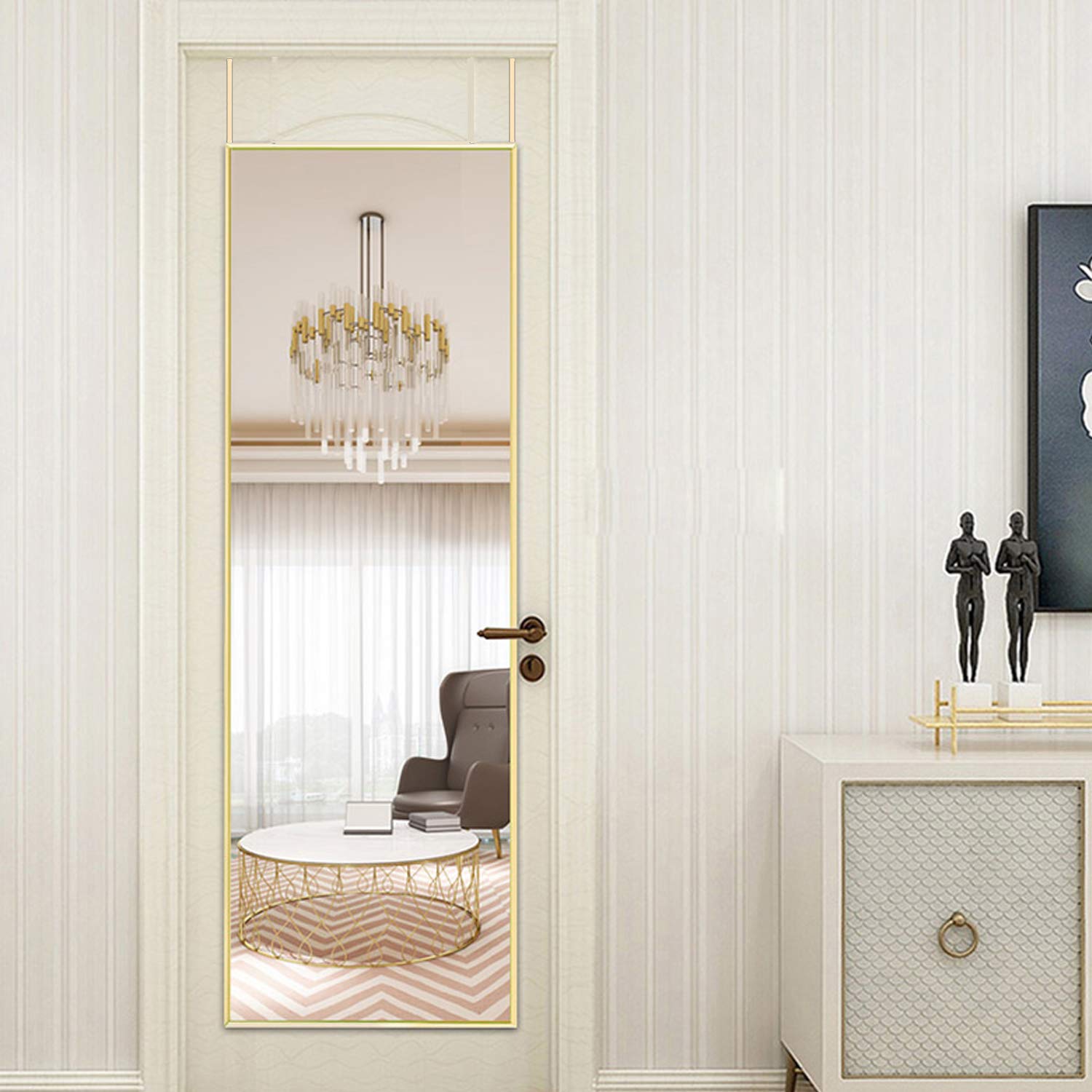 Beauty4U Full Length Mirror with Hanging Hooks for Door, Wall Mounted Decoration Dressing Mirror, Gold, 50” x 14”