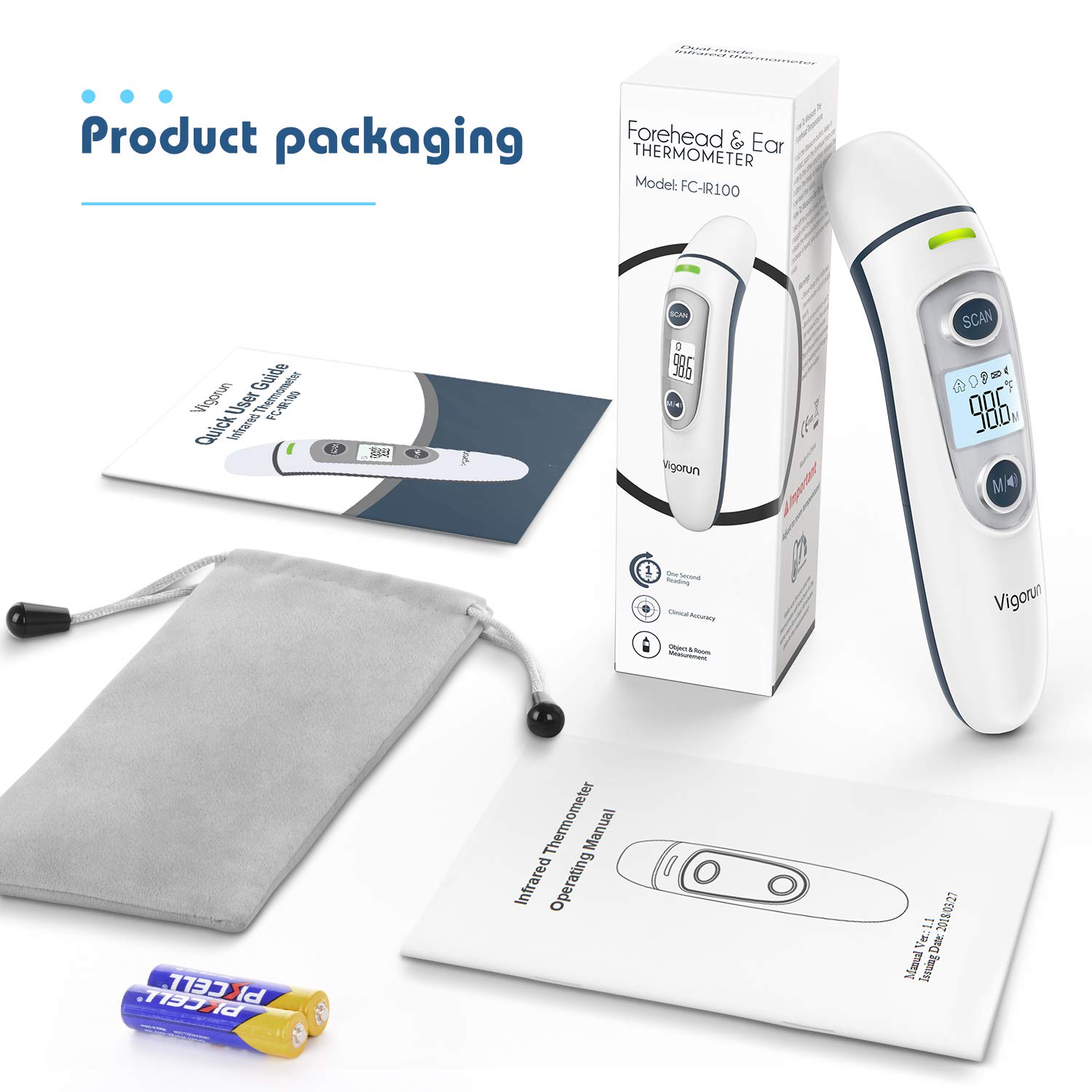 Thermometer for Adults Forehead, Vigorun 5-in-1 Infrared Digital Fever Ear Thermometer with New Algorithm for Best Accuracy, Instant Reading for Kids Infant Baby: Industrial & Scientific