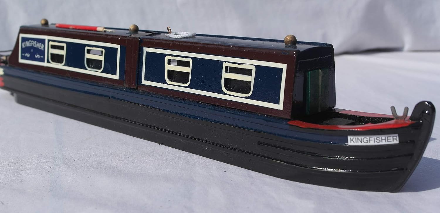 Detailed 20 cm Long Wooden Kingfisher Model Canal NARROWBOAT Barge Model, Various, 20cm (L) x 3.5cm (W) - Image 3