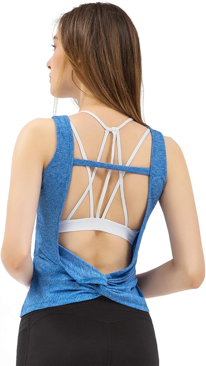 MEESU Womens Open Back Yoga Shirt Workout Sleeveless Shirts
