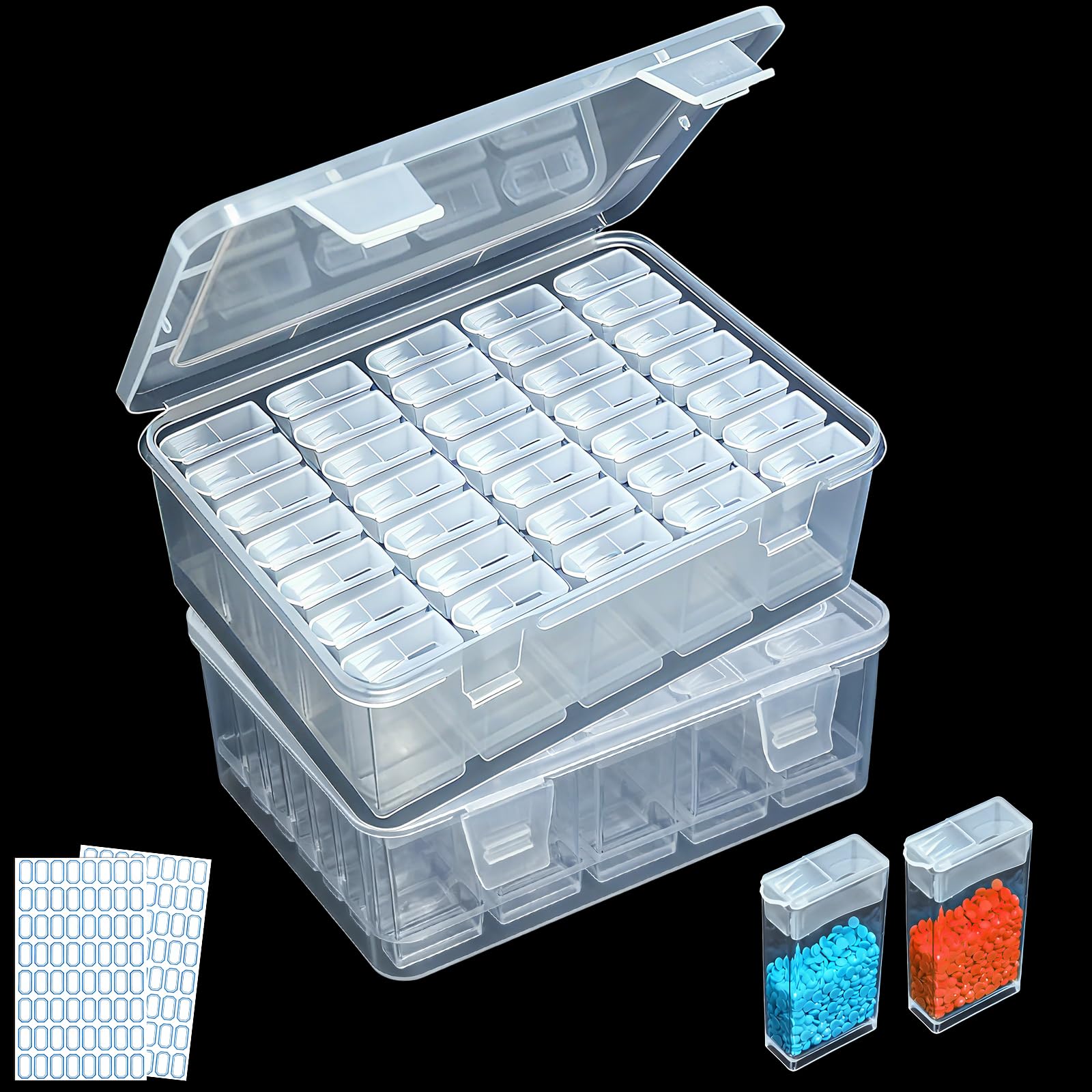 Qualsen Diamond Painting Accessories, Diamond Painting Storage Boxes 35 Slots Diamond Painting Storage Containers Painting Kits DIY Art Craft Box Beads Grid Case Transparent 2pcs