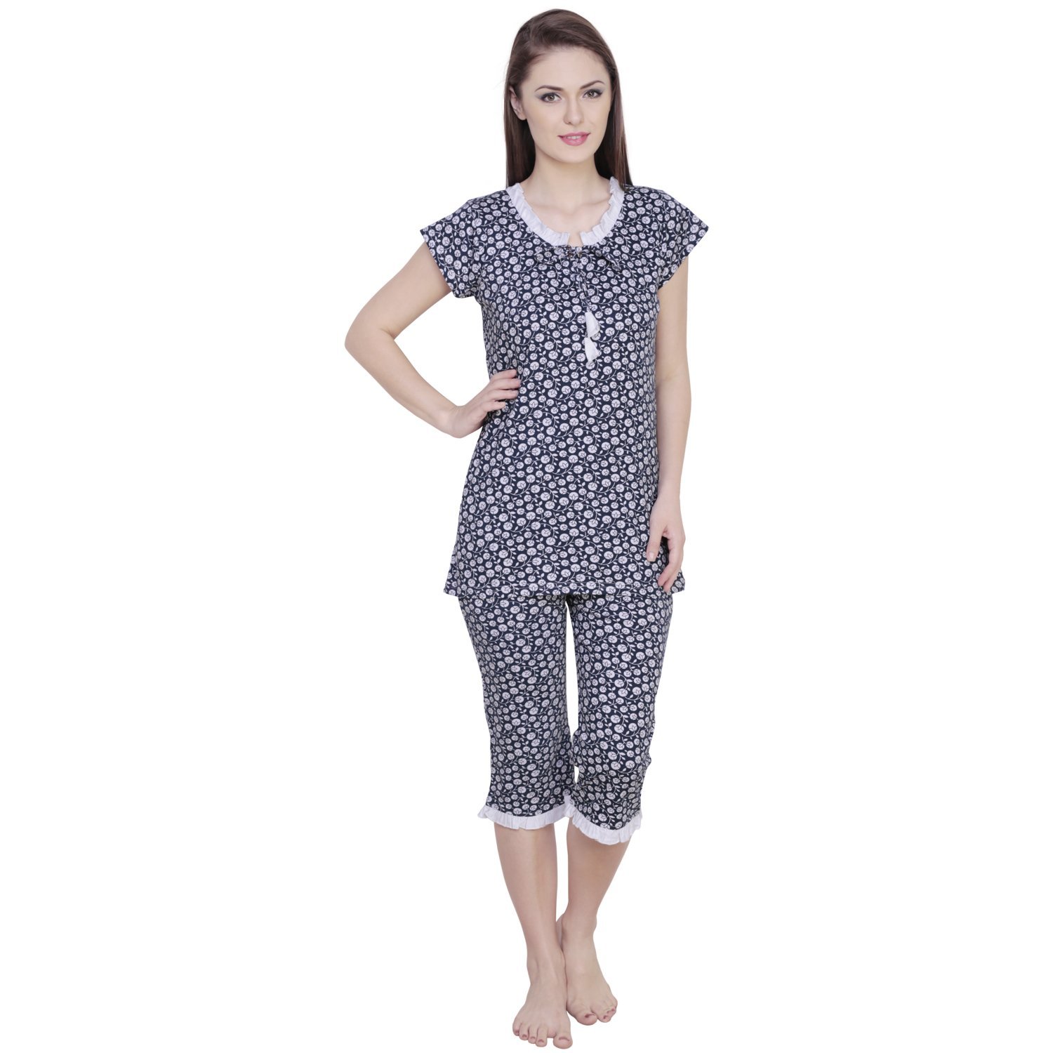 claura floral print cotton capri-top