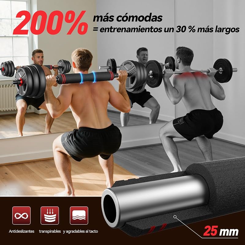 10kg-40kg Juego de Pesas y Mancuernas Ajustables, Kit Pesas 5 en 1 con Barra, Pesas Rusas y Soportes Para Flexiones, Equipo de Entrenamiento Progresivo para Toda la Familia