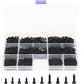 LBY 1000pcs M1.4 M1.7 M2 M2.3 Round Pan Head Self-Tapping Screws Assortment Kit, Sheetmetal, Electronic Screws, Mini Wood Screws, 10 Sizes, Carbon Steel (Black)