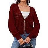 SOLY HUX Cardigan Sweaters for Women Cropped Tie Front Bow Lightweight Cardigan Long Sleeve Trendy Fall Shrugs