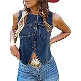 Tankaneo Womens Going Out Denim Vest Tops Trendy Cropped Sleeveless Button Down Fitted Jean Tank Tops Y2K Waistcoat