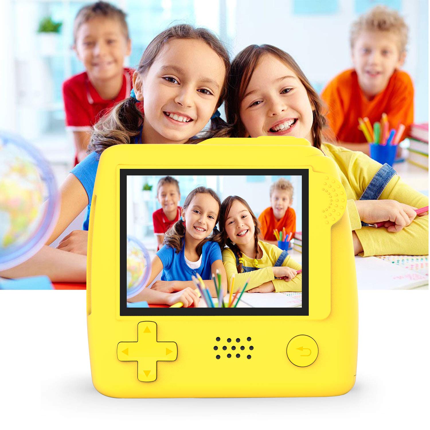 Winnovo Macchina Fotografica per Bambini P10 2 Pollici Digitale Portatile Fotocamera for Kids Girls, Mini Videocamera 5MP /con Scheda SD da 32GB (Giallo)