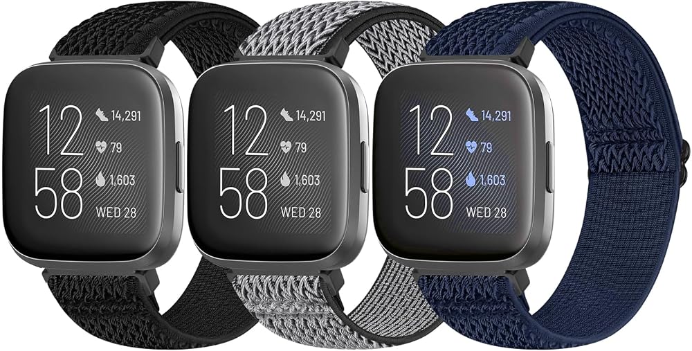 Bcuckood 3 Pack Elastic Nylon Loop Straps for Fitbit Versa 2 Versa Lite Versa SE