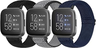 Bcuckood 3 Pack Elastic Nylon Loop Straps for Fitbit Versa 2 Versa Lite Versa SE