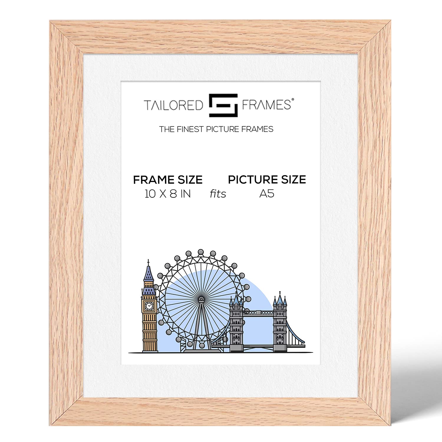 Tailored Frames 99 Solid Natural Oak 10" x 8" Frame for A5 Picture | Single Picture Frames | Table Top & Wall Hanging Type | Photo Frame with White Mount