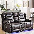 SAMERY Loveseat Recliner Sofa with Storage Console, Power Reclining Loveseat Sofa RV Recliner Sofa 2 Seater with USB/LED Light/Cup Holder/Pillow/Pocket/Speaker for Living Room RV Home Theater