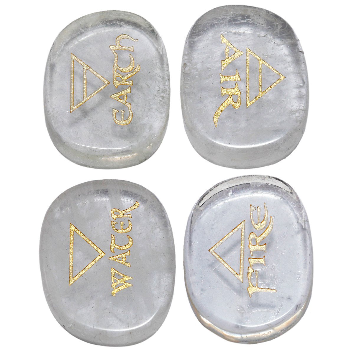mookaitedecor 4 Piece Rock Quartz Stones Engraved Triangle Symbols Polished Palm Stones for Reiki Crystal Healing