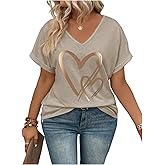 SweatyRocks Women's Plus Size Heart Graphic Tees Summer Casual Dolman Short Sleeve T Shirt