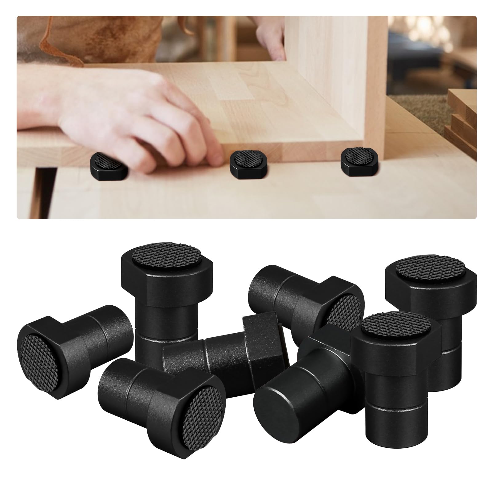 8 Pcs Bench Dogs Aluminum Alloy, 19mm Bench Dogs for Woodworking With Non-Slip Pad for T-Track Woodworking Table Workbench Positioning Planing Plug (Black-19mm)
