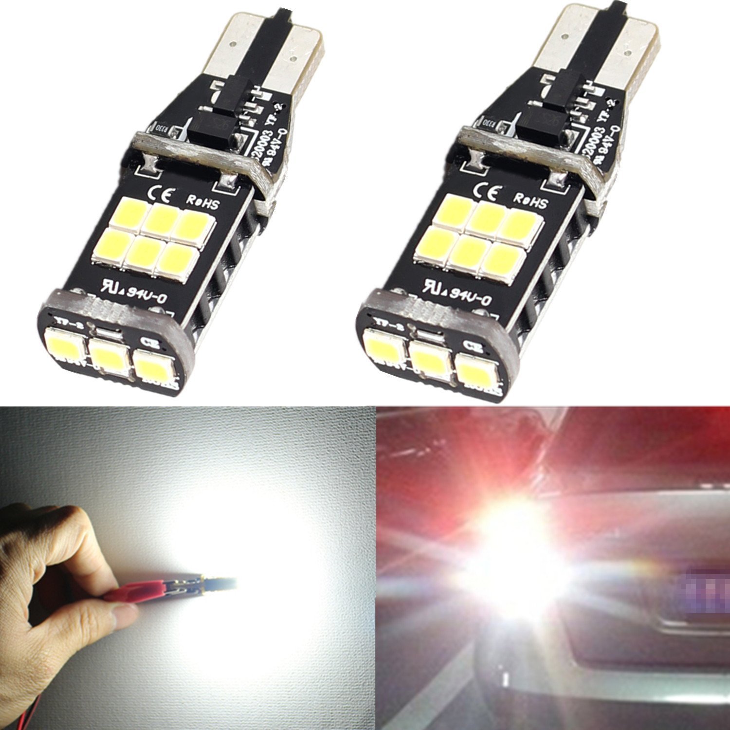 Alla Lighting CANBUS Error Free 921 912 906 T15 Super Bright 800 Lumens 6000K Xenon White High Power 2835 15-SMD LED Lights Bulbs for Back Up Reverse Light
