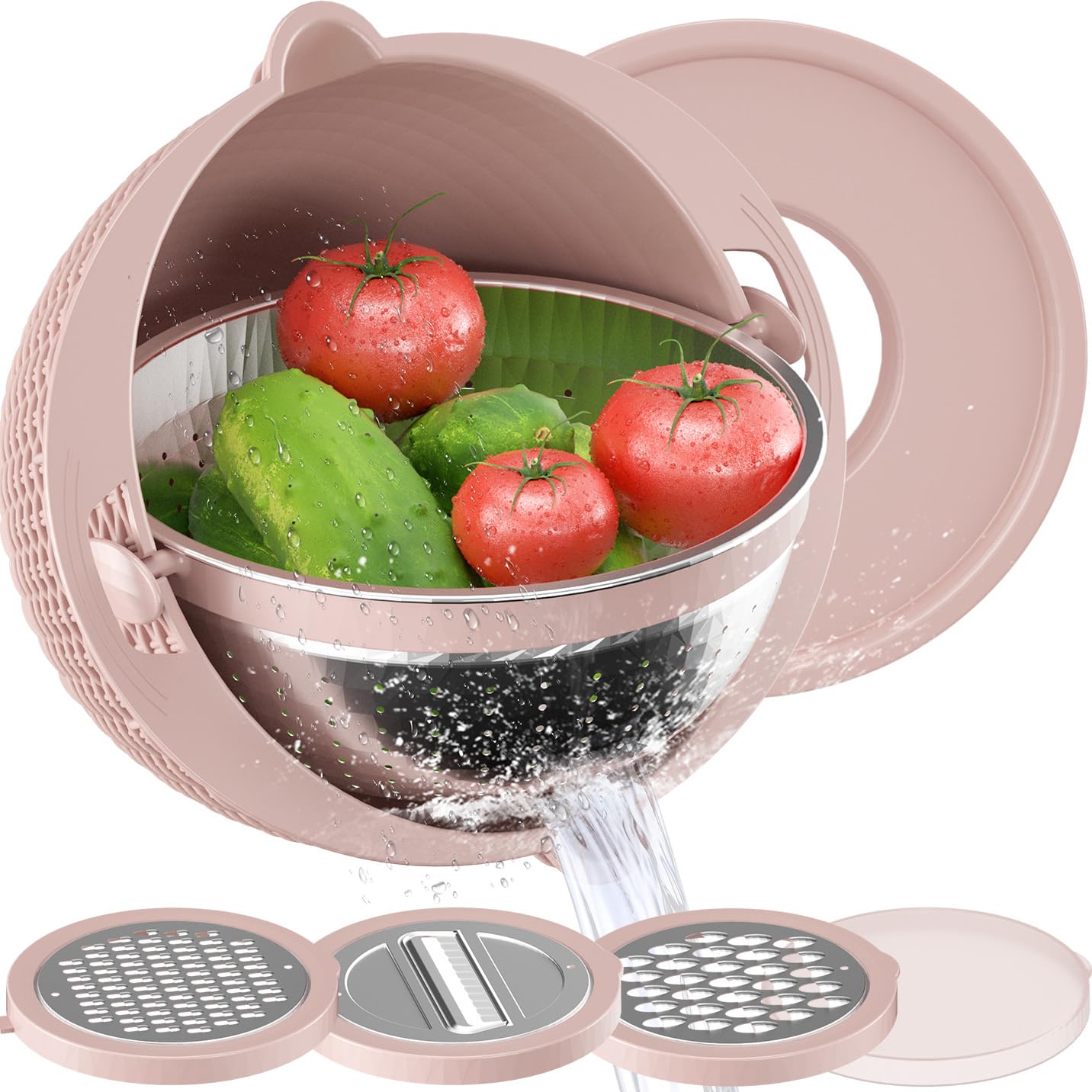 Photo 1 of 4-1 Strainer Bowl with Lid Set - Strainers and Colanders, Colander for Kitchen, Pasta Strainer, Fruit Cleaner, Veggie Wash, Funny Kitchen Present, Fruit Washing Bowl, Cooking Present for Women - Pink