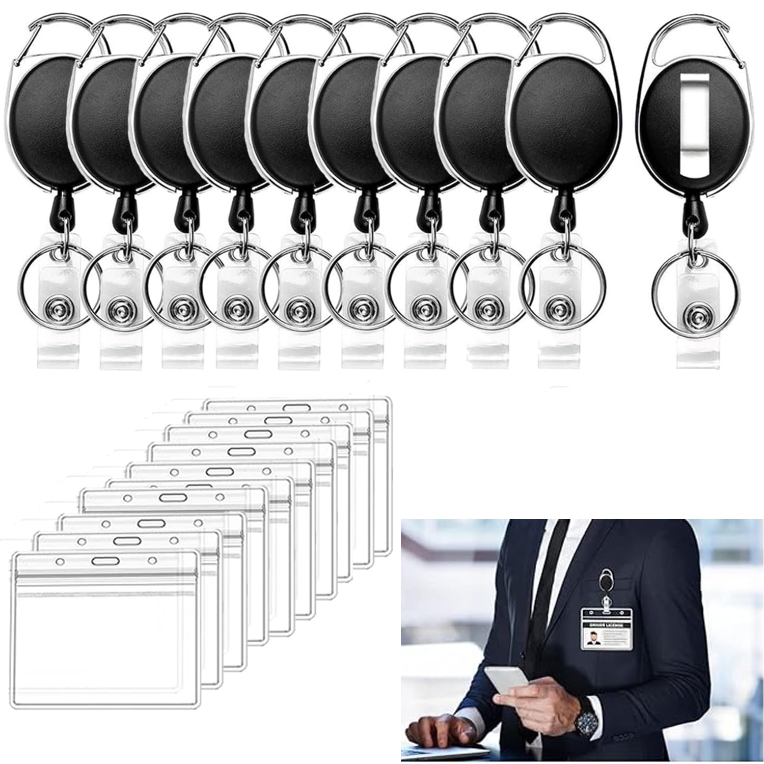 RXKFIGX 10 PCS Retractable Keychain,Retractable Card Holder,Lanyard Retractables with id Badge Holder,Extendable Keyring with Clip,Heavy Duty Keychain