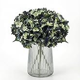 Blooming Paradise 5Pcs Artificial Fake Flowers Plants Silk Hydrangea 1 Flower Head Arrangements Wedding Bouquets Decorations Plastic Floral Table Centerpieces Home Kitchen Garden (Bluish Green)