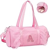 Dance Bag for Girls 6-8, Personalized Initial Letter Ballet Duffle Bag with Shoes Compartment, Kids Ballet Bag for Older Girls (Pink A)