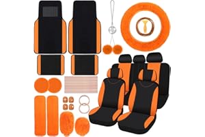 Woanger 47 Car Seat Cover Full Set for Women Included Car Front Rear Seat Fluffy Steering Wheel Cover Belt Automotive Floor Mats Air Conditioner Decoration Strip Universal