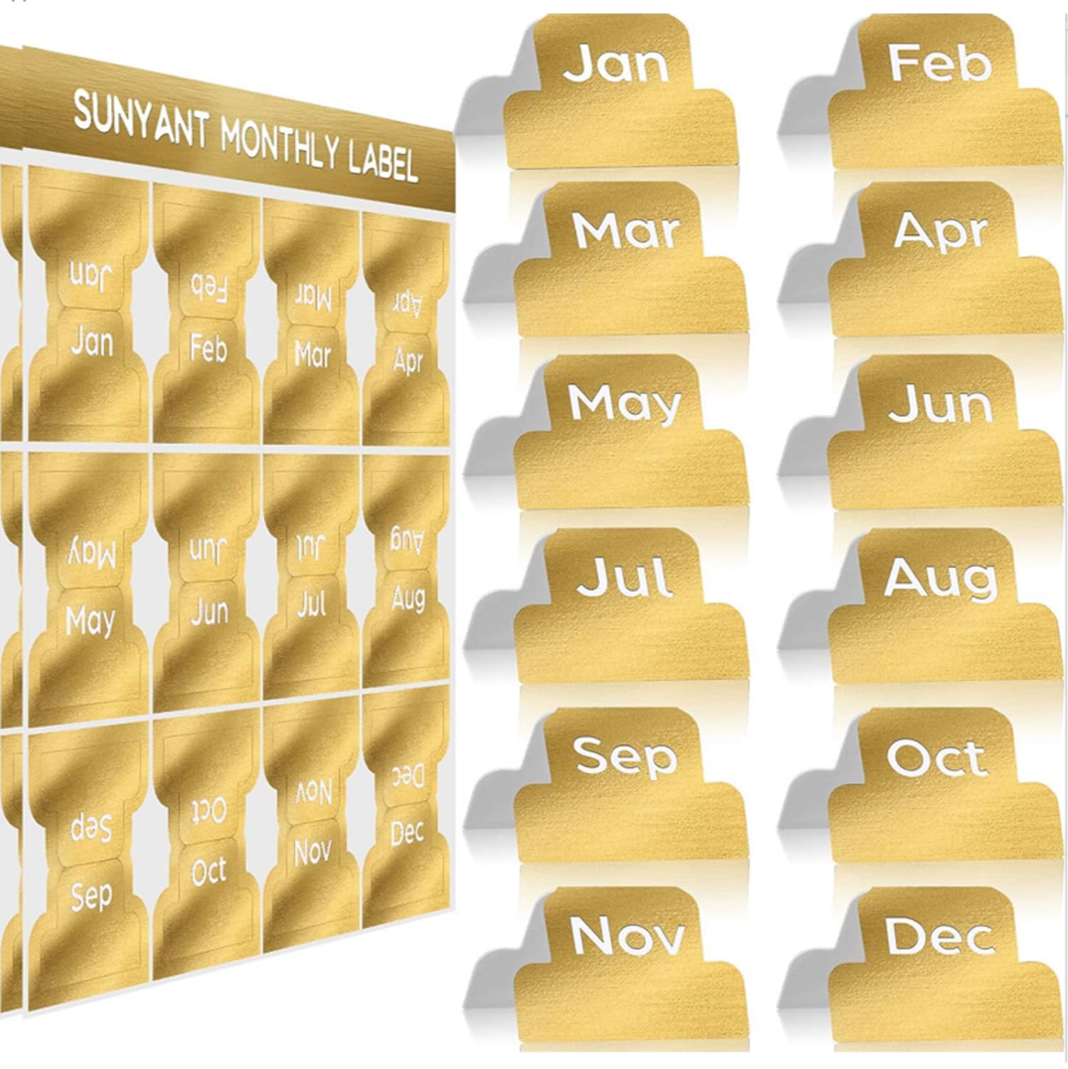Photo 1 of Outus 24 Pieces Monthly Adhesive Tabs for Planner - Designer Accessories Monthly Tabs Stickers Decorative for Office Planners Organizations Sturdy Notebook Planners Journal(Gold)