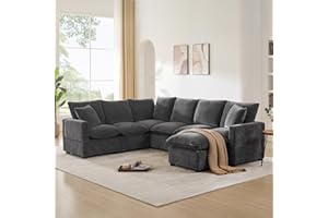 KIVENJAJA 7 Seater Sectional Sofa, Modern Chenille U Shaped Modular Cloud Couches, Living Room Furniture Set with Ottoman & Pillows, 110 * 84”, Dark Grey