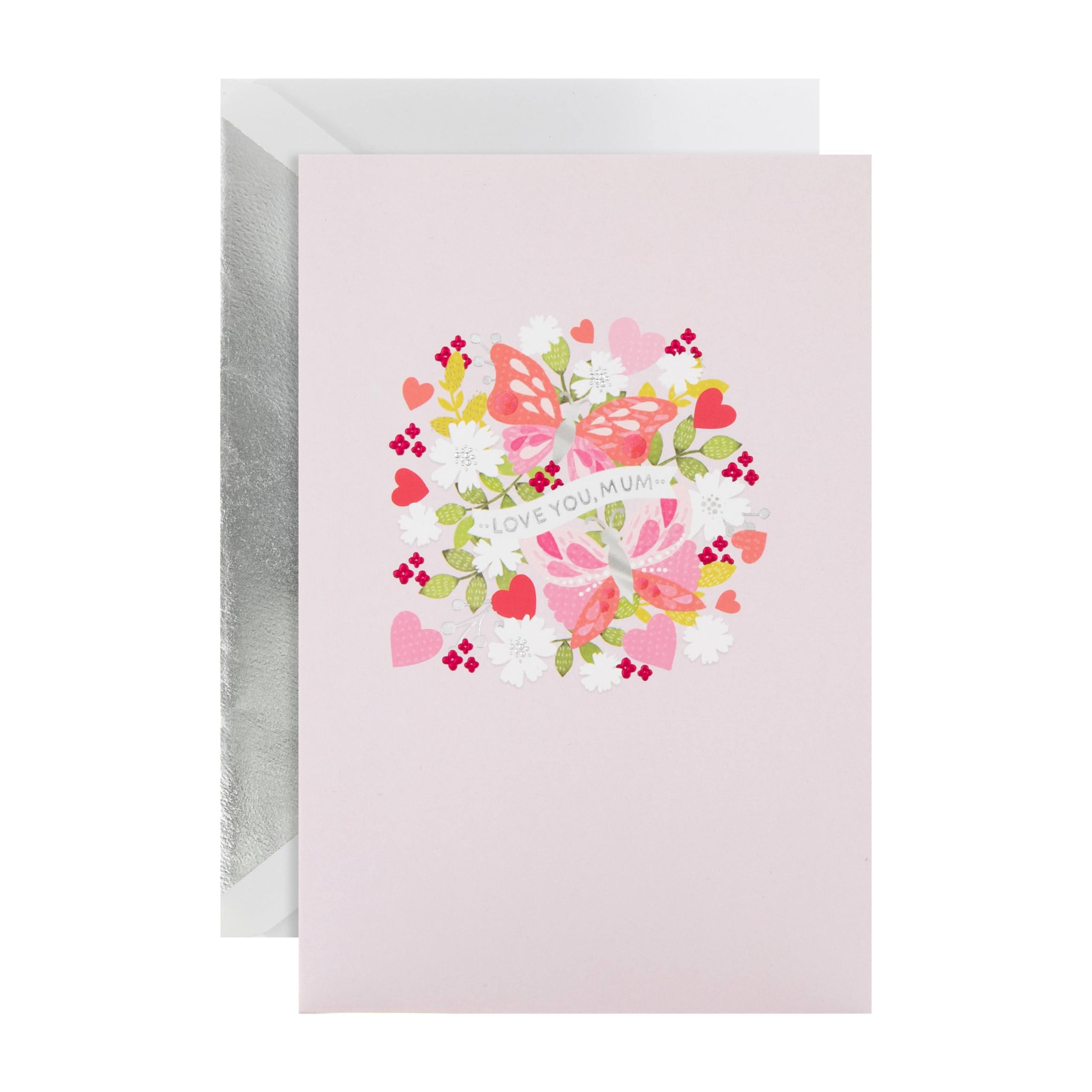 Hallmark Small Mothers Day Card for Mum, Florals & Butterfly Design, Pink, Red, Green