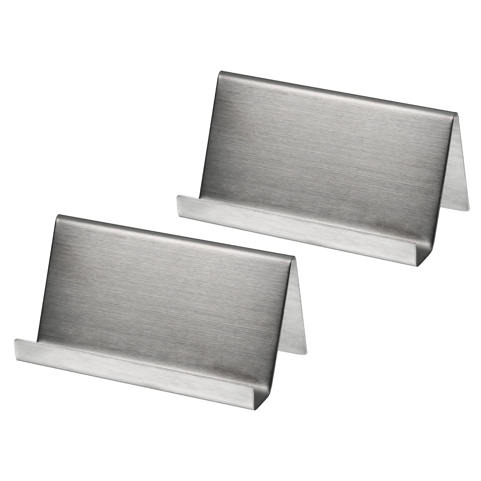PATIKIL Business Card Holder, 2 Pack Brushed 304 Stainless Steel Desktop Name Cards Display Stand for Office Desk, Black