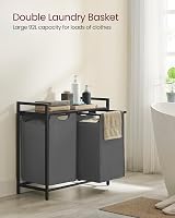 VASAGLE 2-Compartment Laundry Hamper with Shelf 92 L Slate Grey Rustic Brown view 3