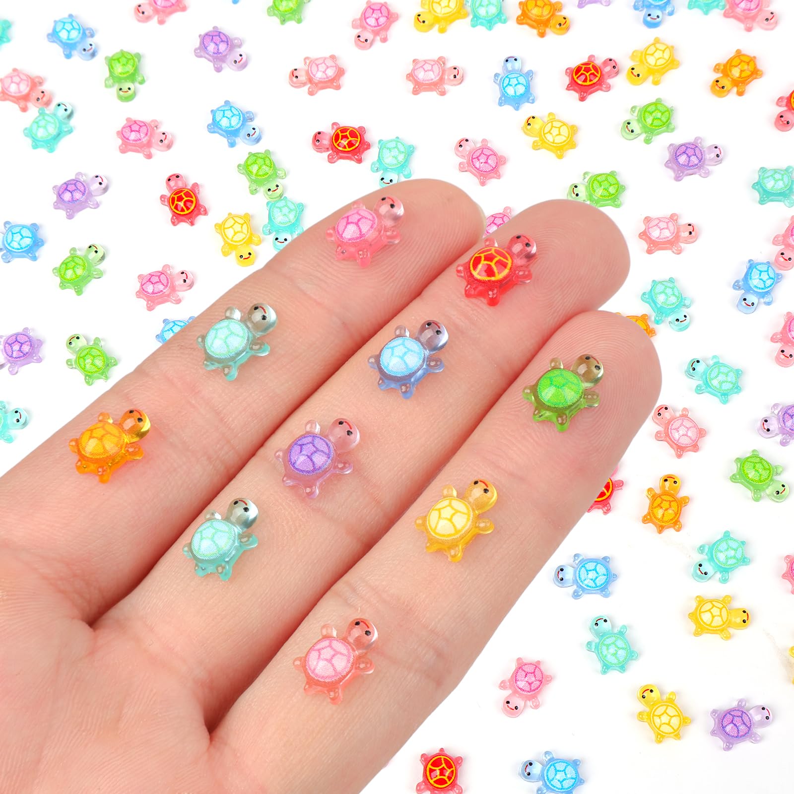 Photo 1 of 200pcs Mini Resin Turtles Luminous Tiny Turtle for Crafts Dollhouse Miniatures Mini Resin Things Animals for Fairy Garden Micro Landscaping Decoration Home Decor, 10 Colors(0.31 * 0.47inch?Medium)