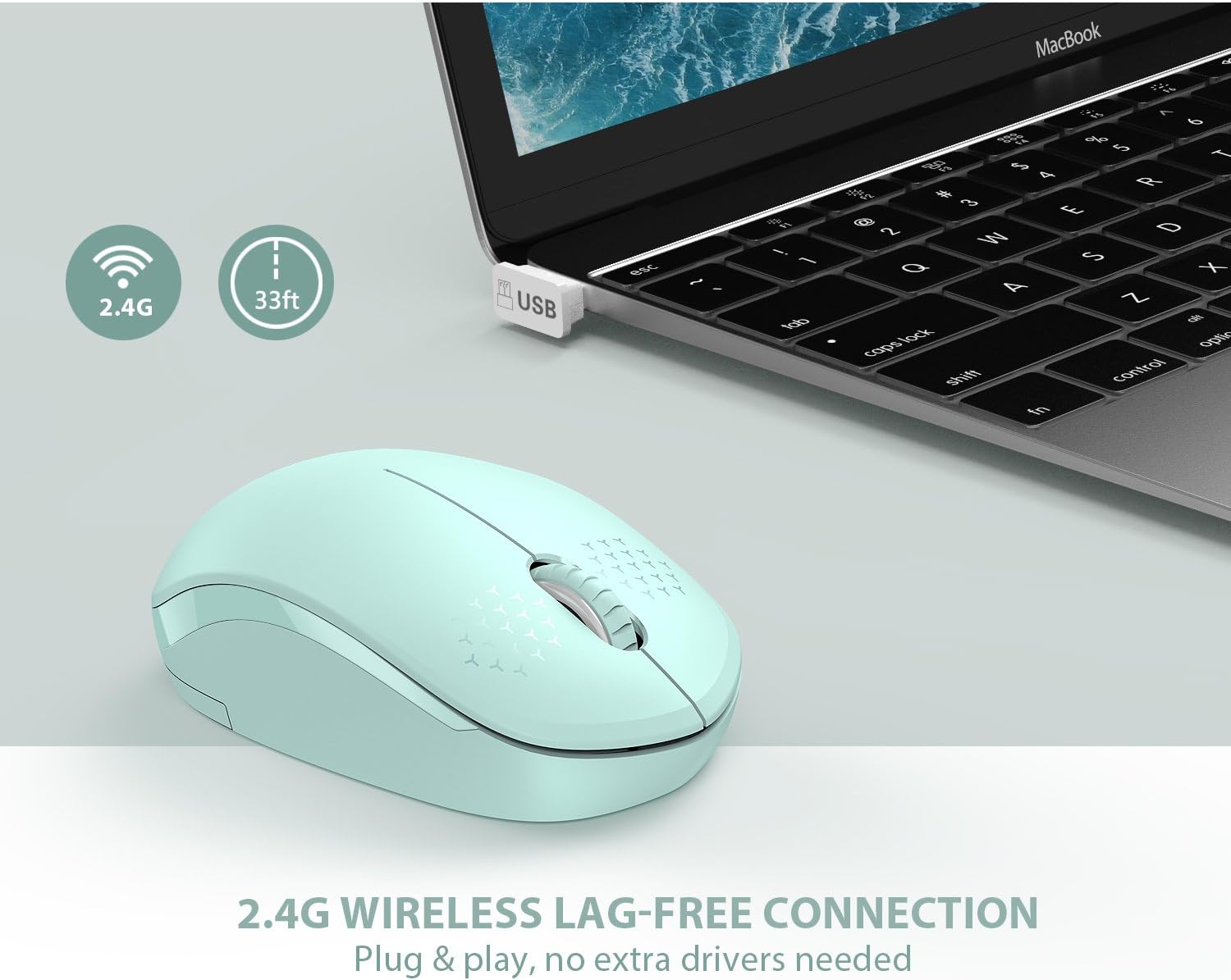 seenda Wireless Mouse, 2.4G Noiseless Mouse with USB Receiver - Portable Computer Mice for PC, Tablet, Laptop with Windows System - Mint Green: Electronics