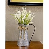 Vintage Galvanized Flower Vase, Farmhouse Decorative Pitcher Vase, Rustic Metal Milk Jug for Home Decor…